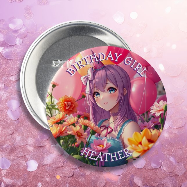 Macaron Rond 7,6 Cm Anniversaire Anime Fille Personnalisée (Créateur téléchargé)