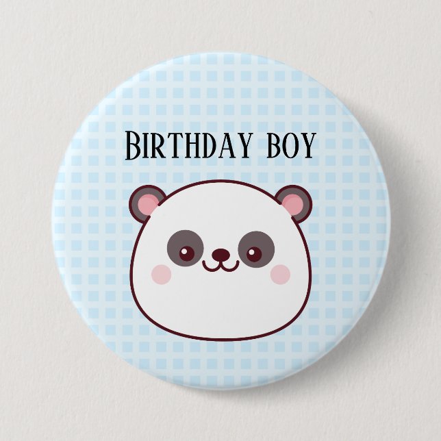 Macaron Rond 7,6 Cm Anniversaire Boy Panda Kawaii (Devant)