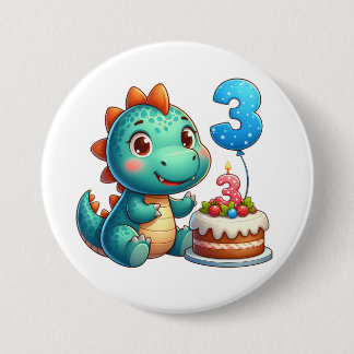 Macaron Rond 7,6 Cm Anniversaire de Dino 3 ans