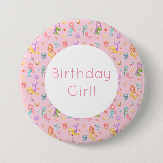Macaron Rond 7,6 Cm Anniversaire de Mermaid (Devant)