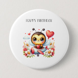 Macaron Rond 7,6 Cm Anniversaire de Pilote Abeille