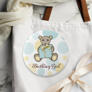 Macaron Rond 7,6 Cm Anniversaire Enfant Ours en Peluche Bleu Pastel et
