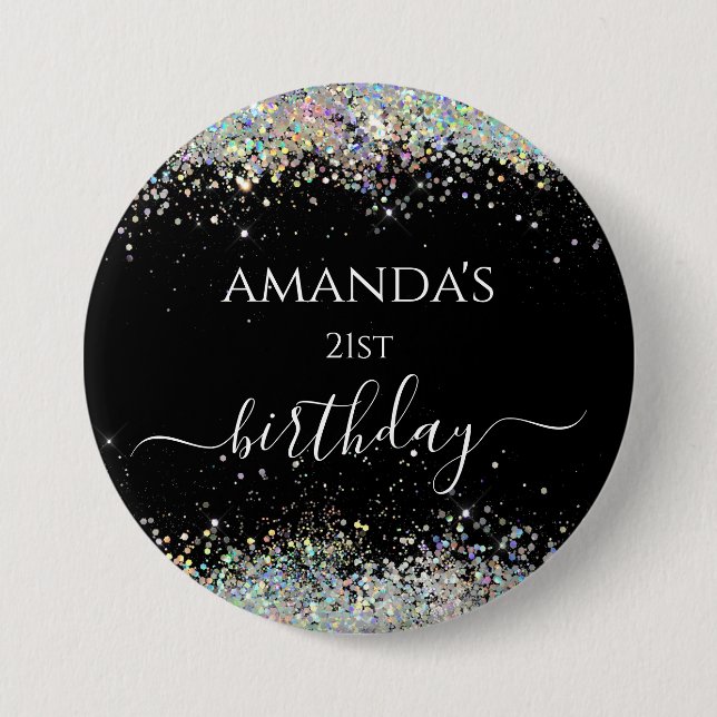 Macaron Rond 7,6 Cm Anniversaire holographique parties scintillant per (Devant)