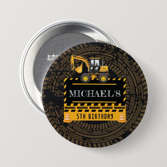Macaron Rond 7,6 Cm Anniversaire personnalisé en construction (Devant & derrière)