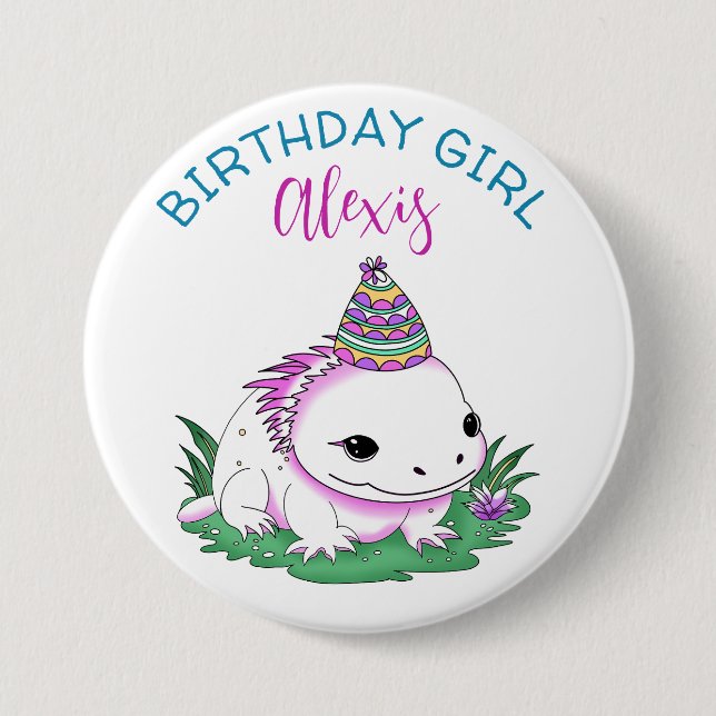 Macaron Rond 7,6 Cm Anniversaire Personnalisé Fille Axolotl Thème (Devant)
