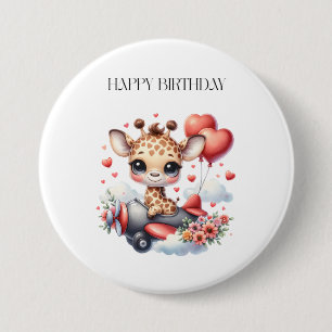 Macaron Rond 7,6 Cm Anniversaire Pilote Girafe