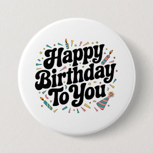 Macaron Rond 7,6 Cm Anniversaire Rétro Confettis