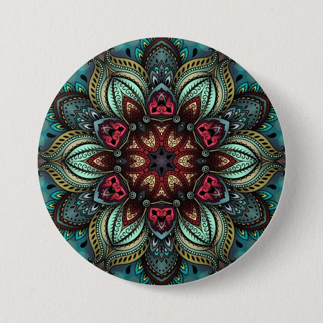 Macaron Rond 7,6 Cm Aqua Delight Kaleidoscope Mandala Button (Devant)