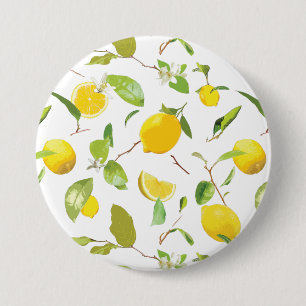 Macaron Rond 7,6 Cm Aquarelle Citron & Feuilles 2