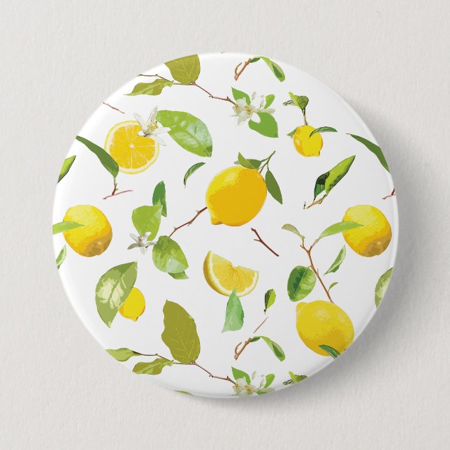 Macaron Rond 7,6 Cm Aquarelle Citron & Feuilles 2 (Devant)