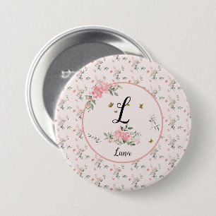 Macaron Rond 7,6 Cm Aquarelle Élégantes Roses Roses avec Papillons