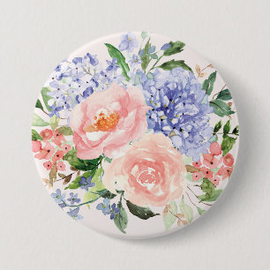 Macaron Rond 7,6 Cm Aquarelle Hydrangea Rose Pivoine Floral Printanier