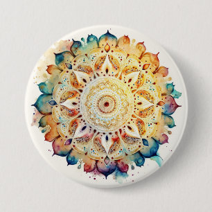 Macaron Rond 7,6 Cm Aquarelle Mandala