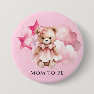 Macaron Rond 7,6 Cm Aquarelle rose pâle Teddy Bear Girl Baby shower