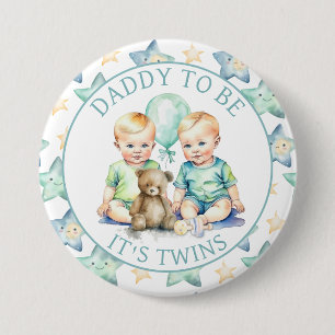 Macaron Rond 7,6 Cm Aquarelle Twin Boys Baby shower Papa to Be