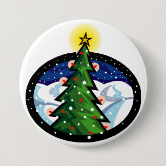 Macaron Rond 7,6 Cm Arbre de Noël la nuit