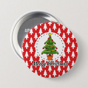 Macaron Rond 7,6 Cm Arbre de Noël sur le Motif des pins rouges - Joye