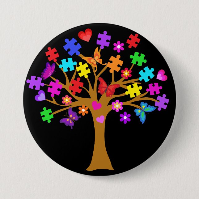 Macaron Rond 7,6 Cm Arbre de sensibilisation sur l'autisme (Devant)