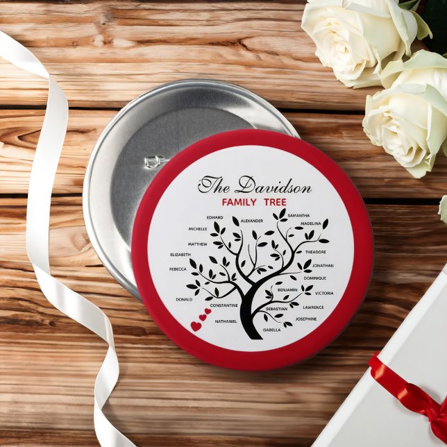 Macaron Rond 7,6 Cm Arbre généalogique personnalisé (20 noms) (Créateur téléchargé)