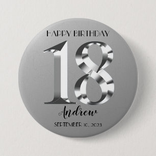 Macaron Rond 7,6 Cm Argent métallique 18e anniversaire
