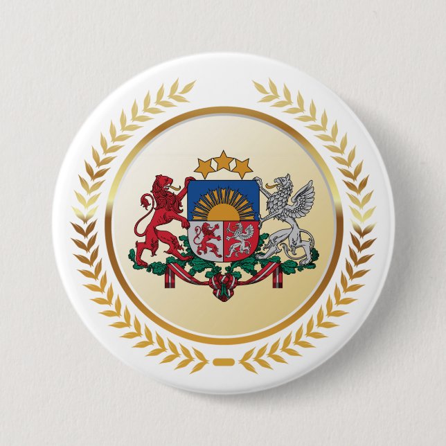 Macaron Rond 7,6 Cm Armoiries de Lettonie (Devant)