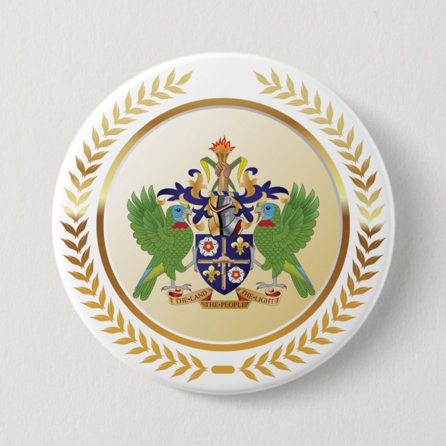 Macaron Rond 7,6 Cm Armoiries De Sainte-Lucie (Devant)