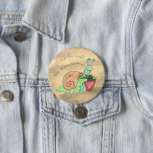 Macaron Rond 7,6 Cm Arrêter et sentir l'escargot des fraises