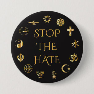 Macaron Rond 7,6 Cm "Arrêtez la haine" avec des symboles des religion