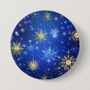 Macaron Rond 7,6 Cm Arrière - plan Bleu XMAS avec des flocons de neige