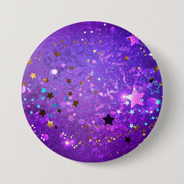 Macaron Rond 7,6 Cm Arrière - plan de feuille violet avec étoiles (Devant)