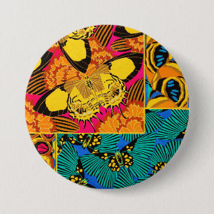 Macaron Rond 7,6 Cm Art papillon rose et sarcelle maximaliste vibrant