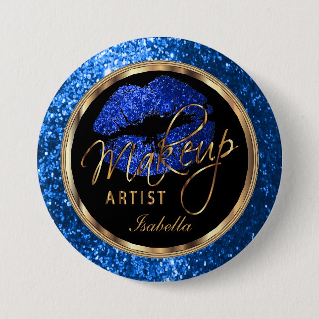Macaron Rond 7,6 Cm Artiste de maquillage professionnel - Bleu, Noir e (Devant)