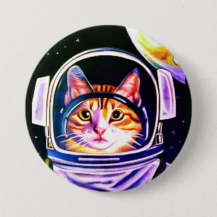 Macaron Rond 7,6 Cm Astronaut de chat dans l'espace