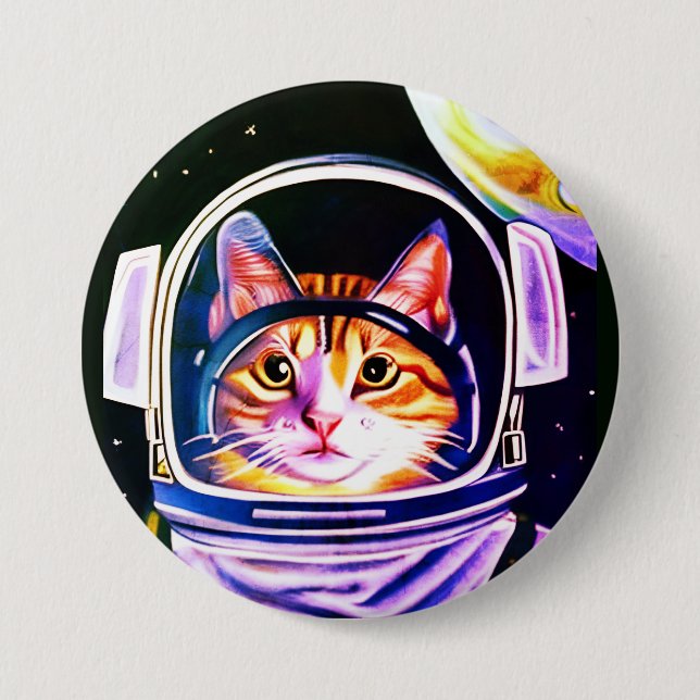 Macaron Rond 7,6 Cm Astronaut de chat dans l'espace (Devant)