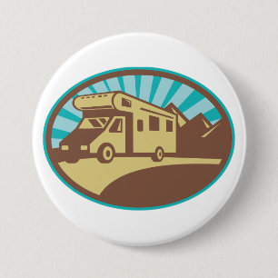 Macaron Rond 7,6 Cm Aventure en camping-car rétro Montagne Soleil Vint