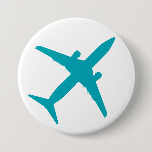 Macaron Rond 7,6 Cm Avion graphique dans le bleu d'Aqua