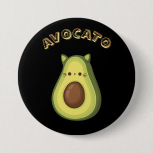 Macaron Rond 7,6 Cm Avocado et Amoureux de les chats. Bouton AVOCATO