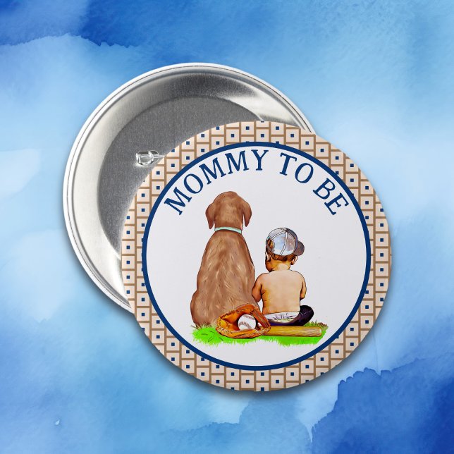 Macaron Rond 7,6 Cm Baby Boy and Dog Baseball Baby shower Maman to Be (Créateur téléchargé)