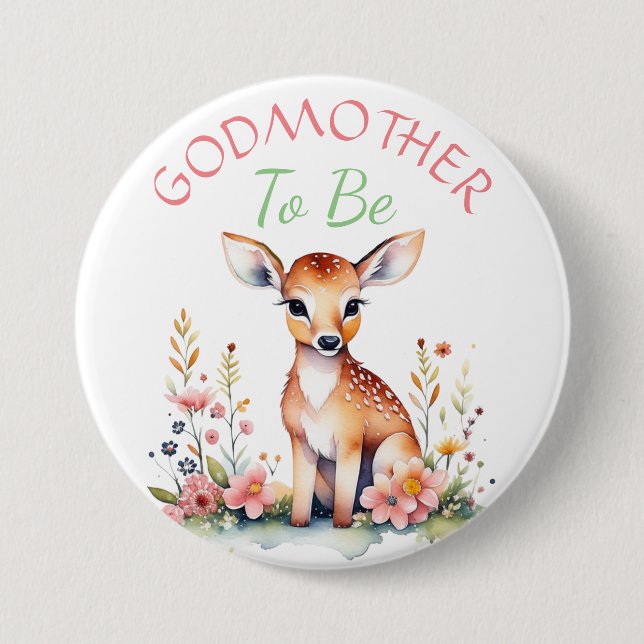 Macaron Rond 7,6 Cm Baby Deer in Flowers Godmère to be Baby shower (Devant)