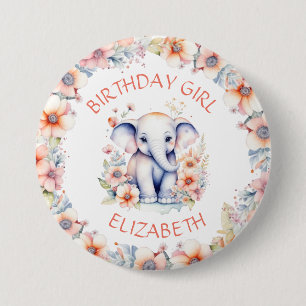 Macaron Rond 7,6 Cm Baby Elephant Fille d'anniversaire Personnalisé