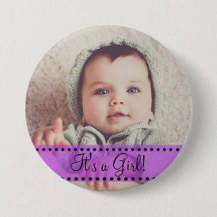 Macaron Rond 7,6 Cm Baby Girl Name et Photo Magnet Purple Personnalise