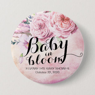 Macaron Rond 7,6 Cm Baby shower bébé en fleur Boho Fleurs et plumes