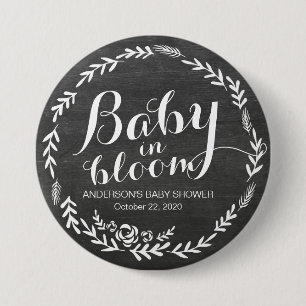 Macaron Rond 7,6 Cm Baby shower bébé en Fleur Cadre Floral Chalkboard