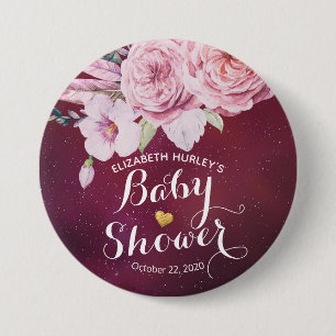 Macaron Rond 7,6 Cm Baby shower Chic Boho Plumes florales Bourgogne Ro