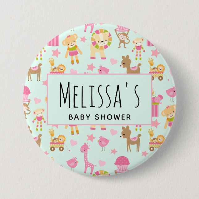 Macaron Rond 7,6 Cm Baby shower Motif animal mignon (Devant)