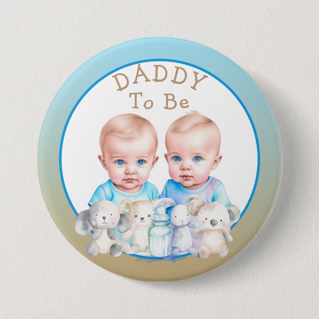 Macaron Rond 7,6 Cm Baby shower papa de Twin Boy à être (Devant)