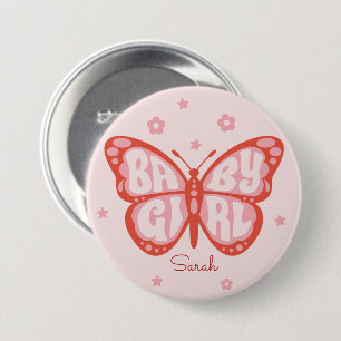 Macaron Rond 7,6 Cm Baby shower papillon rose de la petite fille