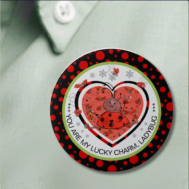 Macaron Rond 7,6 Cm Baby Shower Winner Lucky Charm Ladybug (Lucky Charm Button ,Winner Edition)