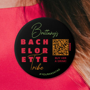 Macaron Rond 7,6 Cm Bachelorette Tribe QR Code Hashtag