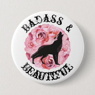 Macaron Rond 7,6 Cm Badass et beaux loup et bouton noirs de roses